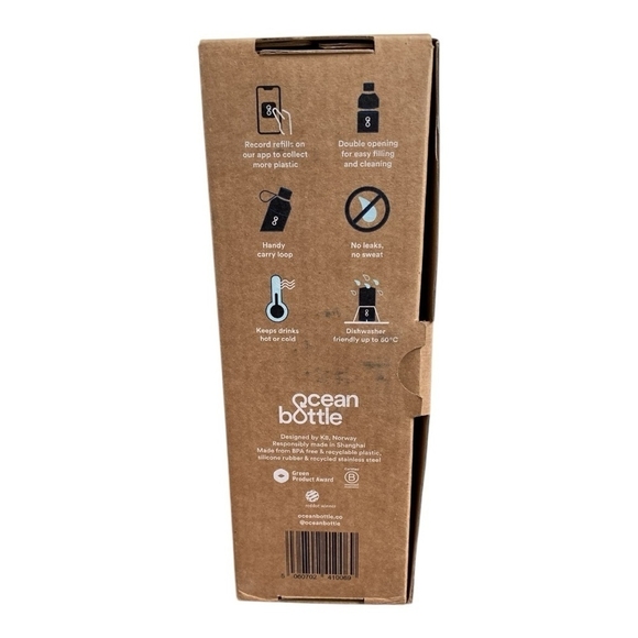 NIB OceanBottle Black Stainless Steel Reusable Water Bottle Thermo Tumbler Flask - Picture 7 of 9